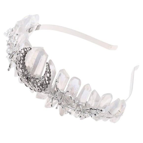 Aura Natural Raw Clear Quartz Angel Crystal Goddess Tiara Crown Wrapped Silver main image 14